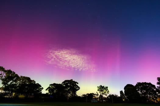 MELBOURNE, AUSTRALIA - MAY 12: Increased solar activity results in the rare Aurora Australis being visible in southerly areas of Australia. This image taken from Macleod in suburban Melbourne, Australia on May 12th 2024.