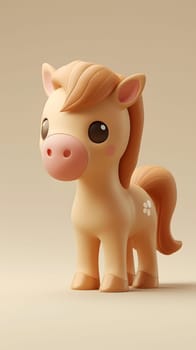 An animal figure resembling a cartoon horse with a pink nose and tail is standing on a beige surface. It could be a toy, figurine, or fashion accessory