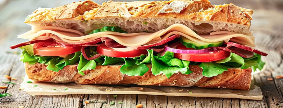 Perfect baguette sandwich, fast food chain menu commercial design