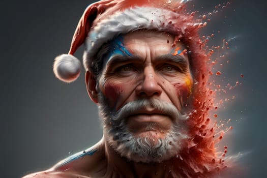 portrait of a happy Santa Claus with gifts .