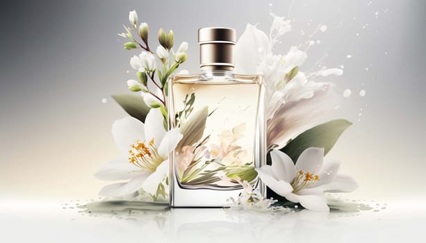 Perfume with floral aroma burst. Generative AI,