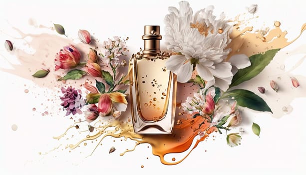 Perfume with floral aroma burst. Generative AI,