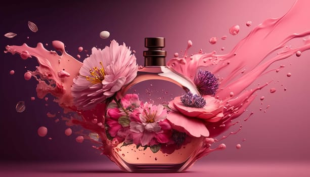 Perfume with floral aroma burst. Generative AI,