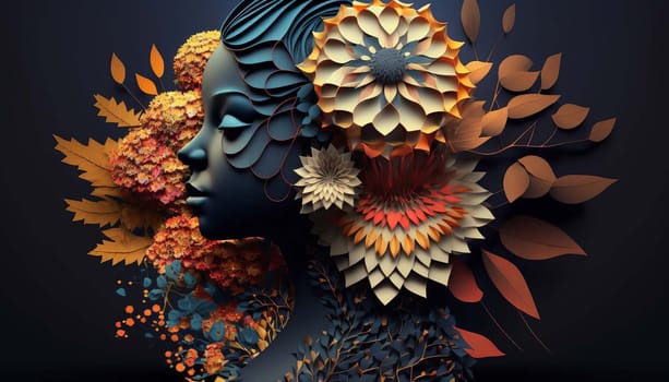 Abstract woman with flower arrangement. Generative AI,