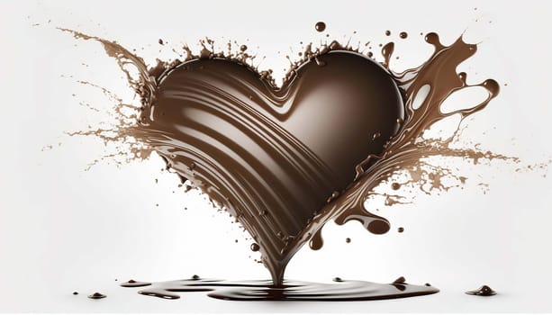 Chocolate splash in heart shape isolate on white background. Generative AI,