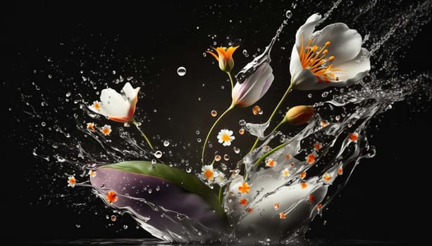 Flowers splash beautiful postcard or place for a subject. Generative AI,