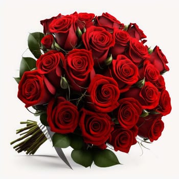 large bouquet of red roses a lot on a white background. Generative AI,