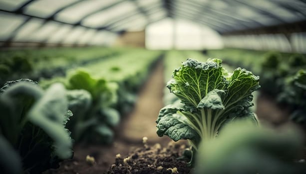 Green vegetable in the greenhouse lettuce and cabbage. Generative AI,