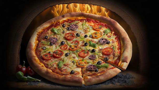 Real pizza with baked hot. Generative AI,