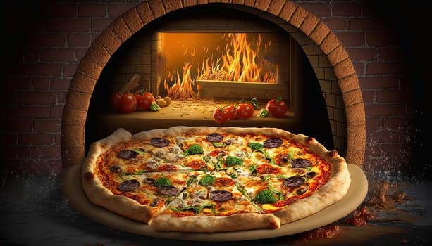 Real pizza with baked hot. Generative AI,