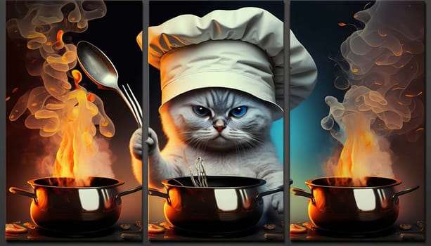 Cat chef in the kitchen. Generative AI,