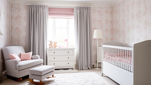 Baby room decor and interior design inspiration in beautiful English countryside style cottage