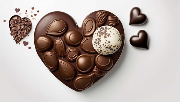 Heart shaped chocolate candies isolate on white background. Generative AI,