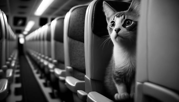 The cat is flying on a plane. Generative AI,