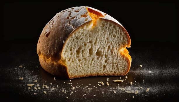 Fresh hot bread isolate on black background, Generative AI,