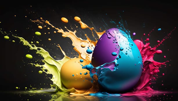 Easter egg splash of colors. Generative AI,