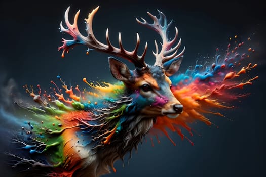 bright colorful deer, splash of colors .