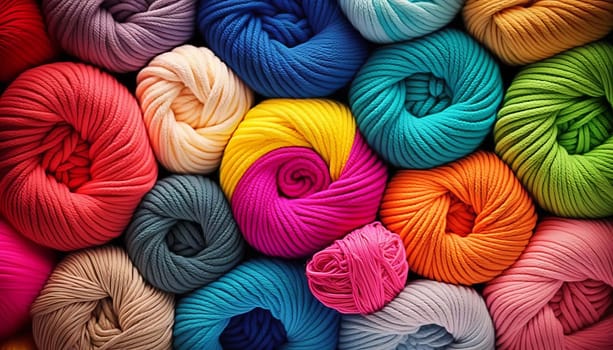 yarn for knitting multi-colored threads a lot. Generative AI,