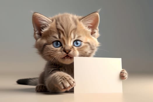 cute kitten with a pure form for text, isolated on a light brown background .
