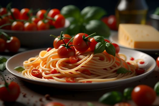 vermicelli with cheese and cherry tomatoes .