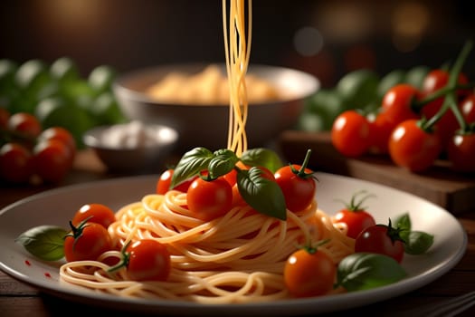 vermicelli with cheese and cherry tomatoes .