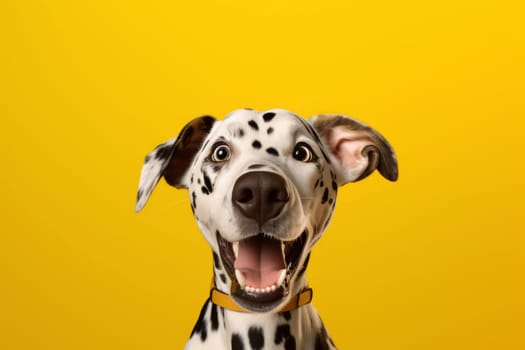 Cheerful Dalmatian Dog on Yellow.