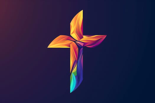 A vibrant cross stands out against a dark backdrop. The hues contrast sharply, creating a striking visual impact.