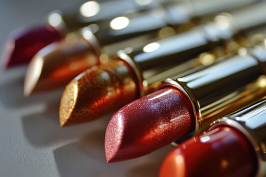A set of lipsticks in a gold case with a blur.