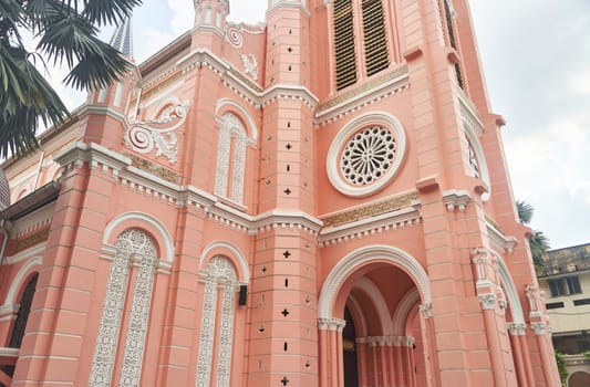 Ho Chi Minh City, Vietnam - 03.07.2023: View of the pink Tan Dinh church. High quality photo