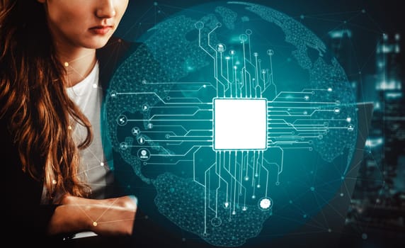 AI Learning and Artificial Intelligence Concept - Icon Graphic Interface showing computer, machine thinking and AI Artificial Intelligence of Digital Robotic Devices. uds