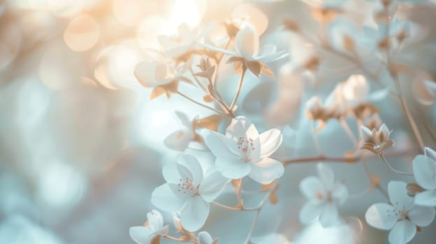 A close up of a bunch of pink flowers with the sun shining on them.