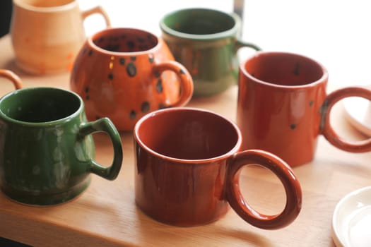 top view of Turkish traditional design ceramic coffee mugs in Old Bazaar.