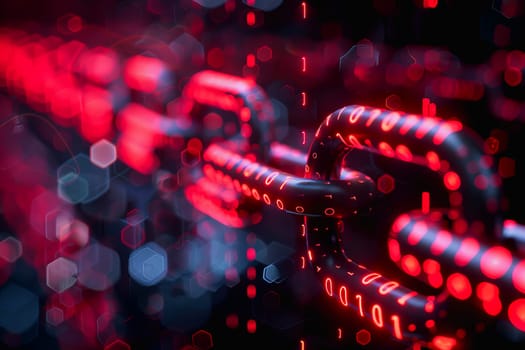 binary numeric data transmission chain of nodes connected in a network form, p2p connection.