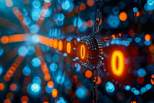 binary numeric data transmission chain of nodes connected in a network form, p2p connection.