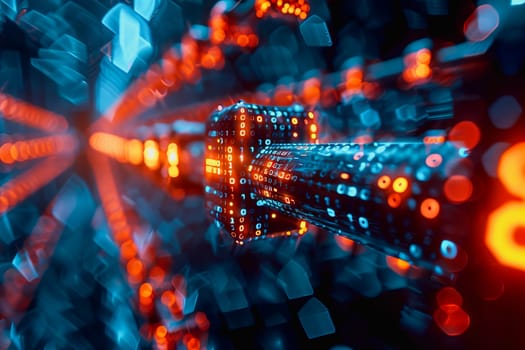 binary numeric data transmission chain of nodes connected in a network form, p2p connection.