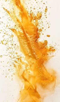 A close up of a splash of vibrant orange juice on a clean white surface, resembling the color of Amber. The citrus fruit is a common ingredient in cuisine and adds an artistic touch to any dish