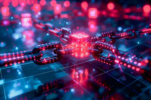 binary numeric data transmission chain of nodes connected in a network form, p2p connection.