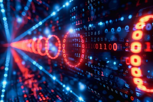 binary numeric data transmission chain of nodes connected in a network form, p2p connection.