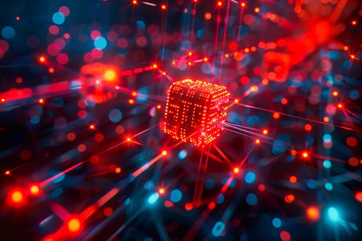 binary numeric data transmission chain of nodes connected in a network form, p2p connection.