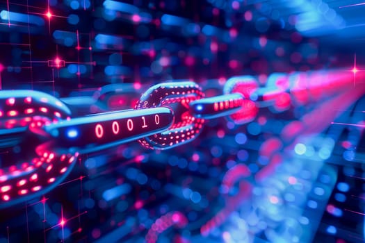 binary numeric data transmission chain of nodes connected in a network form, p2p connection.