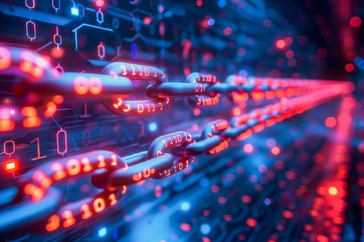 binary numeric data transmission chain of nodes connected in a network form, p2p connection.