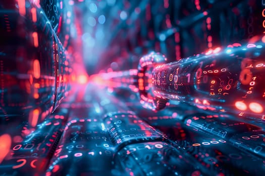 binary numeric data transmission chain of nodes connected in a network form, p2p connection.