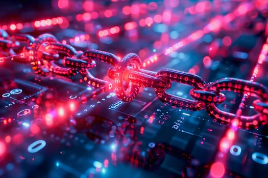 binary numeric data transmission chain of nodes connected in a network form, p2p connection.