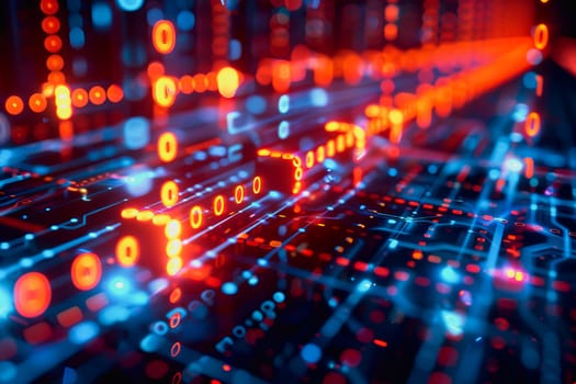 binary numeric data transmission chain of nodes connected in a network form, p2p connection.