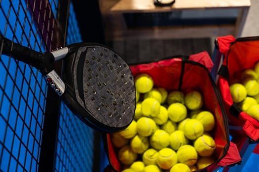 paddle tennis ball near the net, racket sports. High quality photo