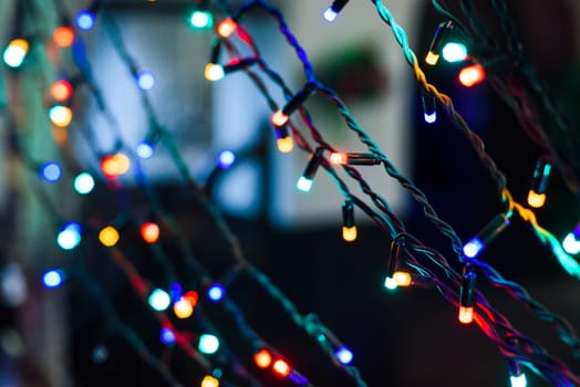 Christmas holiday garland lighted with colorful lights