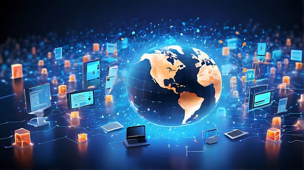 A computer network around the earth. High quality photo