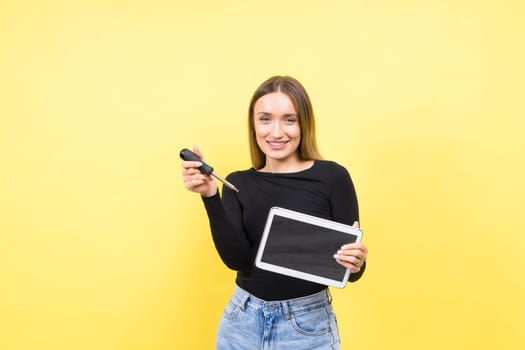 Woman has a problems with computer. Concept - laptop breakdown. Woman's laptop breakdown.