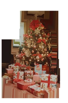 Christmas tree with giftboxes old fashioned ai generated photo