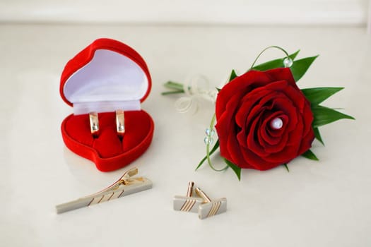 pair of gold wedding rings close-up for a wedding ceremony